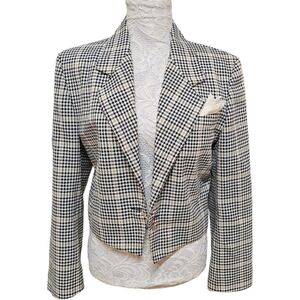 Weinberg Paris Houndstooth Tartan Plaid Single Button Short Blazer Size Medium